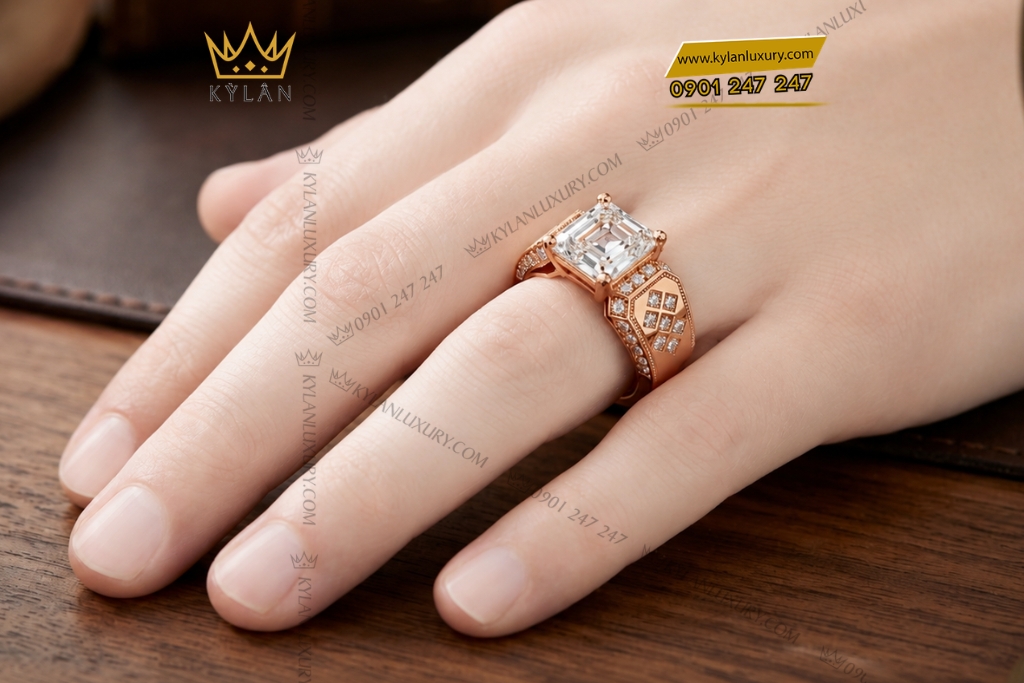 Kỳ Lân Luxury Nhan nam vang hong Au750 dinh kim cuong 8 1 Nhẫn nam vàng hồng Au750 đính kim cương