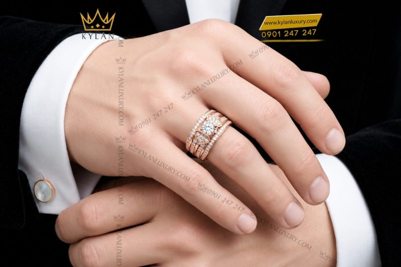 Nhẫn nam vàng hồng Au750 đính kim cương