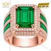 Nhẫn nam vàng hồng Au750 đính kim cương và đá ngọc lục bảo