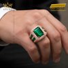 Nhẫn nam vàng hồng Au750 đính kim cương và đá ngọc lục bảo