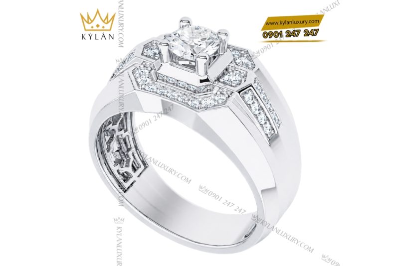 Nhẫn nam vàng trắng Au750 đính kim cương