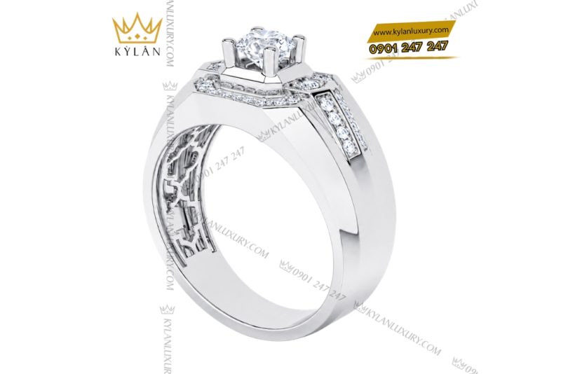 Nhẫn nam vàng trắng Au750 đính kim cương