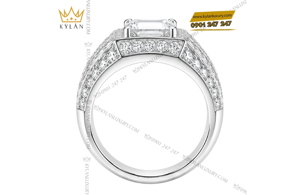 Kỳ Lân Luxury Nhan nam vang trang Au750 dinh kim cuong baguette 7 Nhẫn nam vàng trắng Au750 đính kim cương baguette
