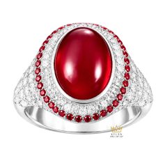 Nhẫn nam vàng trắng Au750 đính kim cương và sapphire đỏ