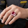 Nhẫn nam vàng trắng Au750 đính kim cương và sapphire đỏ