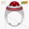 Nhẫn nam vàng trắng Au750 đính kim cương và sapphire đỏ