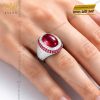 Nhẫn nam vàng trắng Au750 đính kim cương và sapphire đỏ