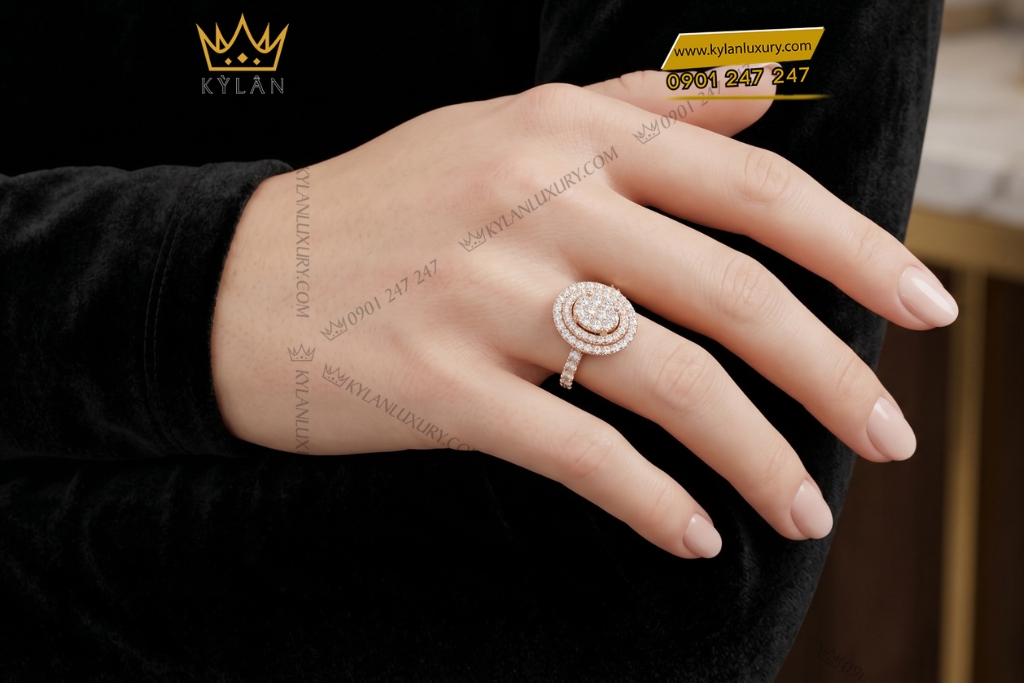 Kỳ Lân Luxury Nhan nu vang hong Au750 dinh kim cuong 12 Nhẫn nữ vàng hồng Au750 đính kim cương