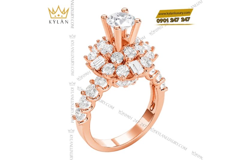 Nhẫn nữ vàng hồng Au750 đính kim cương