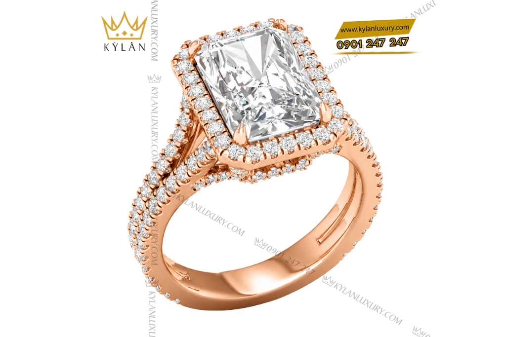 Nhẫn nữ vàng hồng Au750 đính kim cương