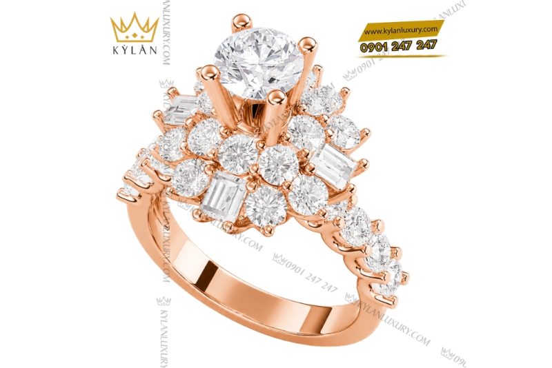 Nhẫn nữ vàng hồng Au750 đính kim cương
