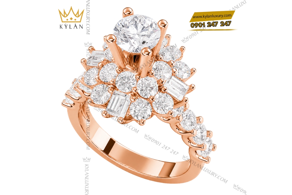Kỳ Lân Luxury Nhan nu vang hong Au750 dinh kim cuong 4 2 Nhẫn nữ vàng hồng Au750 đính kim cương