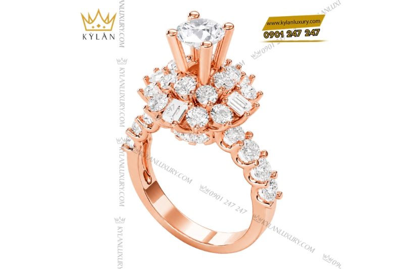 Nhẫn nữ vàng hồng Au750 đính kim cương
