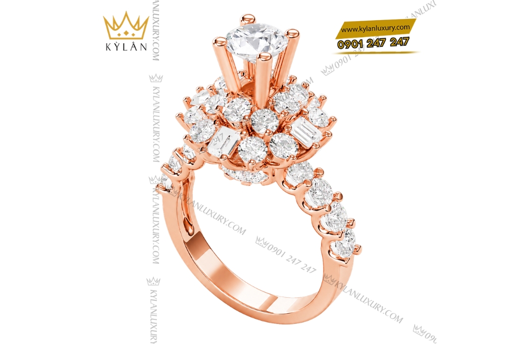 Nhẫn nữ vàng hồng Au750 đính kim cương