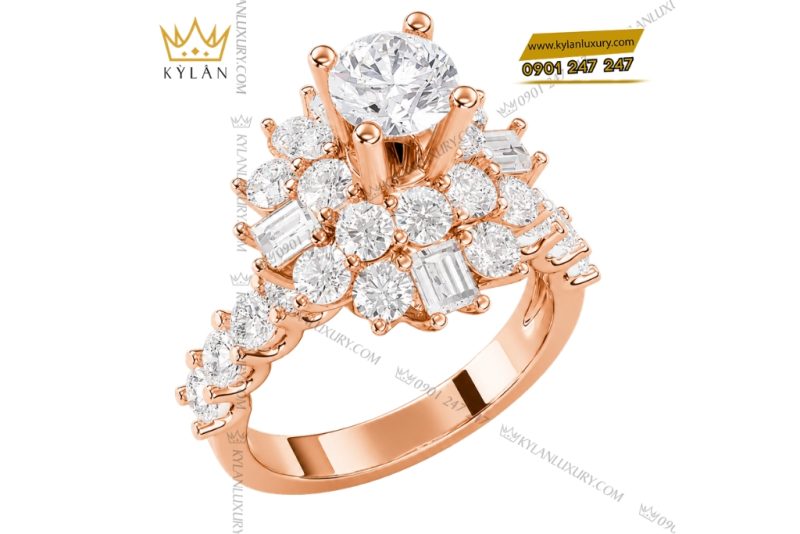 Nhẫn nữ vàng hồng Au750 đính kim cương
