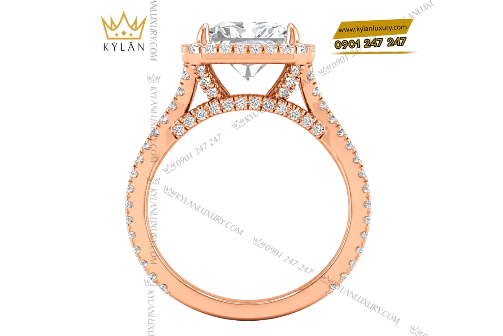 Nhẫn nữ vàng hồng Au750 đính kim cương