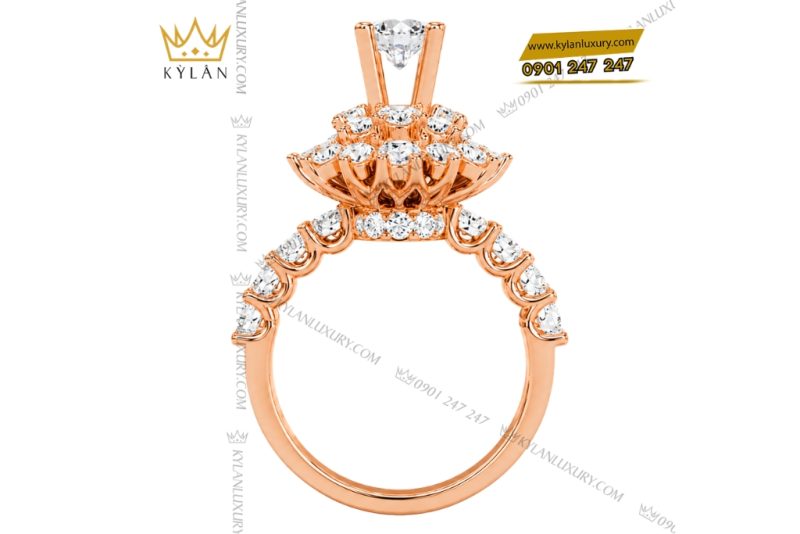Nhẫn nữ vàng hồng Au750 đính kim cương