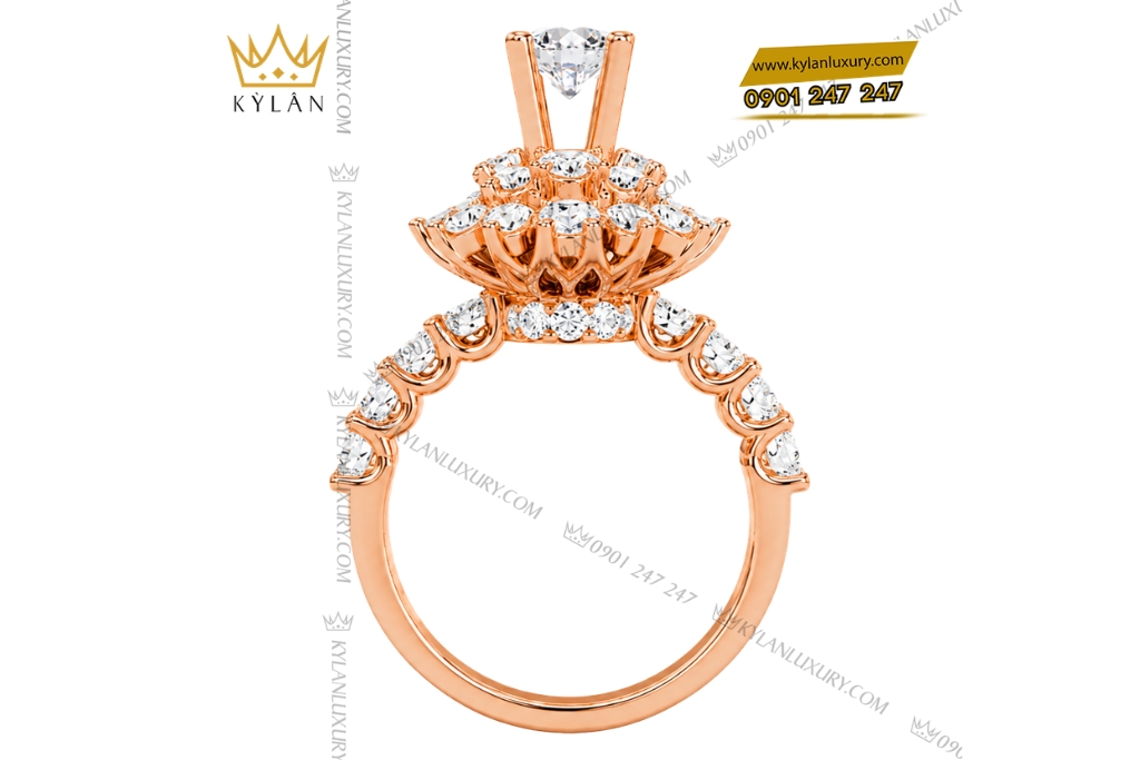Nhẫn nữ vàng hồng Au750 đính kim cương