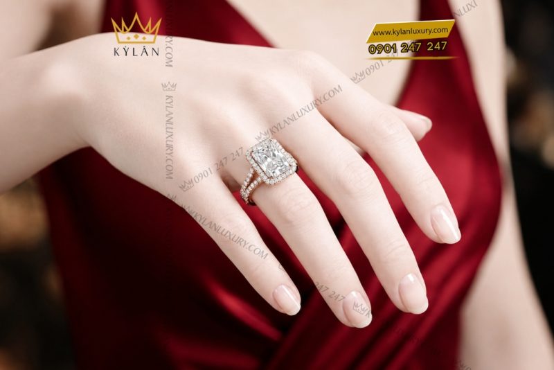 Nhẫn nữ vàng hồng Au750 đính kim cương