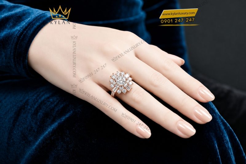 Nhẫn nữ vàng hồng Au750 đính kim cương
