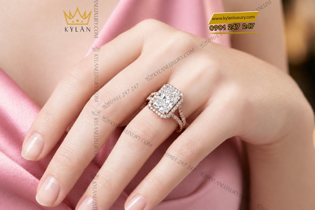 Nhẫn nữ vàng hồng Au750 đính kim cương
