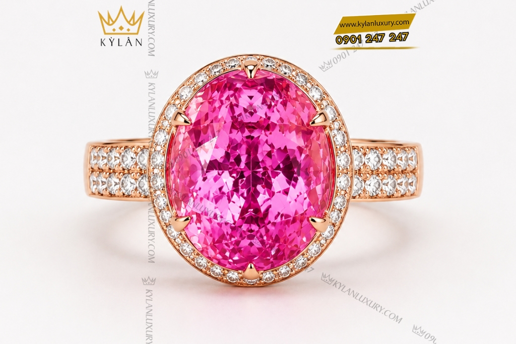 Nhẫn nữ vàng hồng Au750 đính viên chủ sapphire hồng