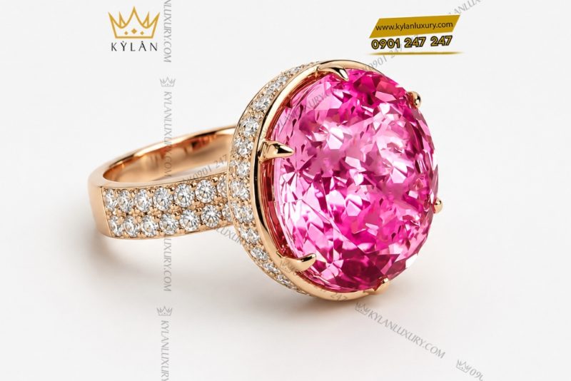 Nhẫn nữ vàng hồng Au750 đính viên chủ sapphire hồng