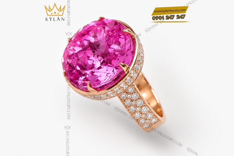 Nhẫn nữ vàng hồng Au750 đính viên chủ sapphire hồng
