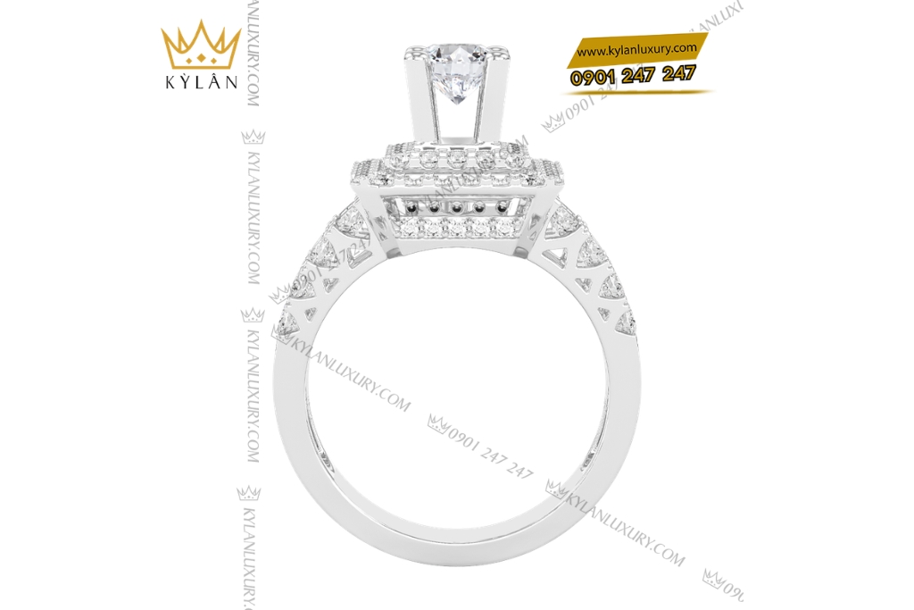 Nhẫn nữ vàng trắng Au750 đính kim cương