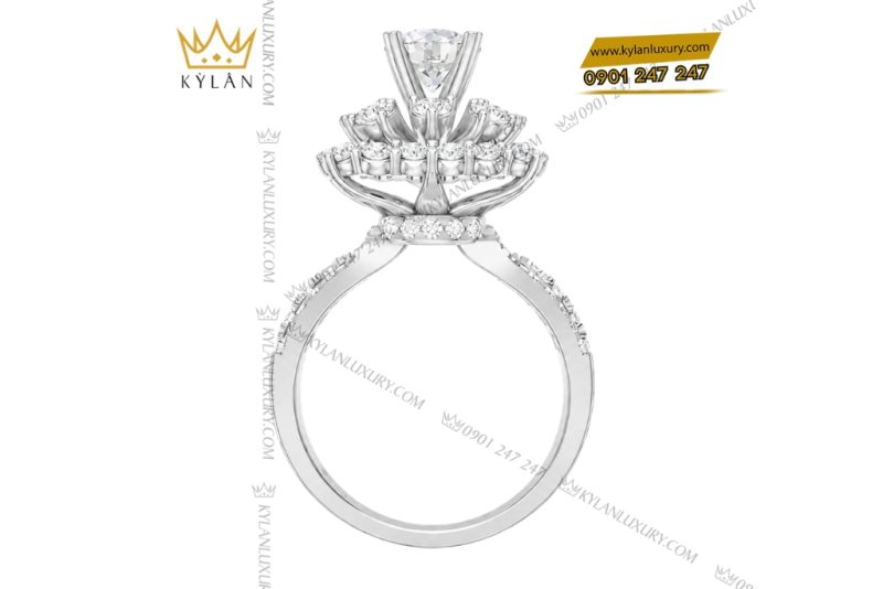 Nhẫn nữ vàng trắng Au750 đính kim cương