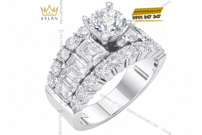 Nhẫn nữ vàng trắng Au750 đính kim cương