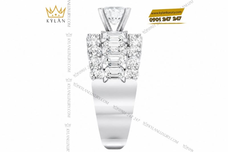 Nhẫn nữ vàng trắng Au750 đính kim cương