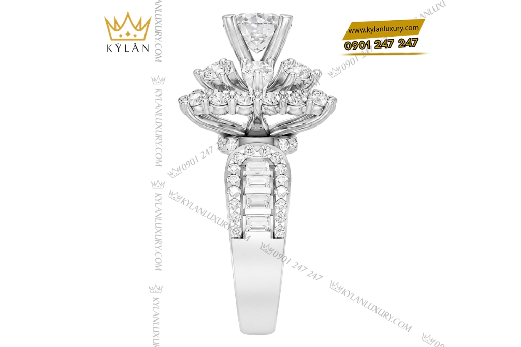 Nhẫn nữ vàng trắng Au750 đính kim cương