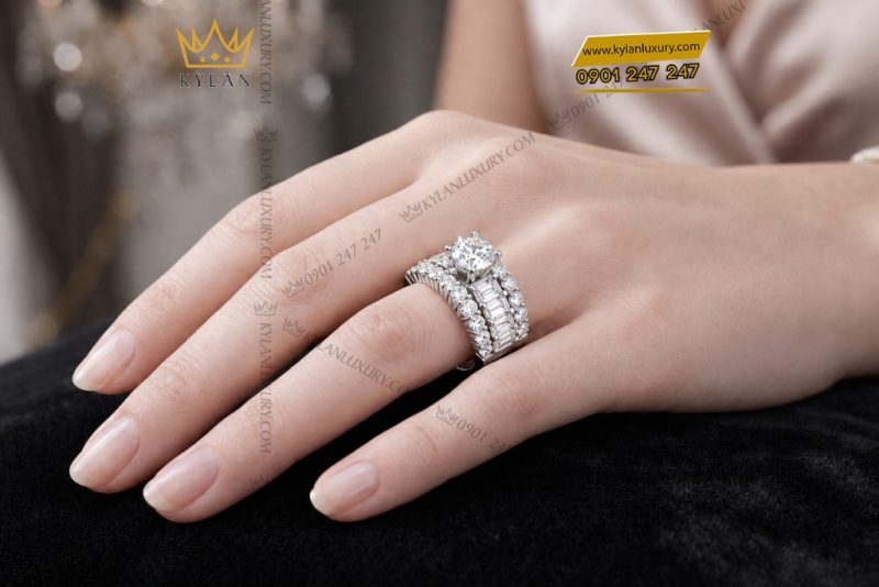 Nhẫn nữ vàng trắng Au750 đính kim cương