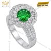 Nhẫn nữ vàng trắng Au750 đính kim cương và đá ngọc lục bảo