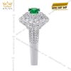 Nhẫn nữ vàng trắng Au750 đính kim cương và đá ngọc lục bảo