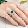 Nhẫn nữ vàng trắng Au750 đính kim cương và đá ngọc lục bảo