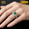 Nhẫn nữ vàng trắng Au750 đính kim cương và đá ngọc lục bảo