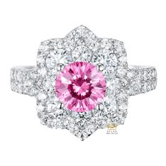 Nhẫn nữ vàng trắng Au750 đính kim cương và đá sapphire hồng