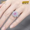 Nhẫn nữ vàng trắng Au750 đính kim cương và đá sapphire hồng