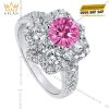 Nhẫn nữ vàng trắng Au750 đính kim cương và đá sapphire hồng