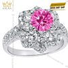 Nhẫn nữ vàng trắng Au750 đính kim cương và đá sapphire hồng