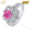 Nhẫn nữ vàng trắng Au750 đính kim cương và đá sapphire hồng