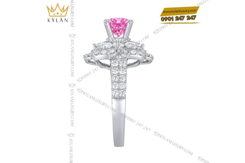 Nhẫn nữ vàng trắng Au750 đính kim cương và đá sapphire hồng