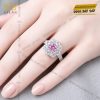 Nhẫn nữ vàng trắng Au750 đính kim cương và đá sapphire hồng