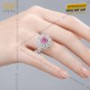Nhẫn nữ vàng trắng Au750 đính kim cương và đá sapphire hồng