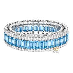 Nhẫn nữ vàng trắng Au750 đính kim cương và đá topaz