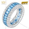 Nhẫn nữ vàng trắng Au750 đính kim cương và đá topaz