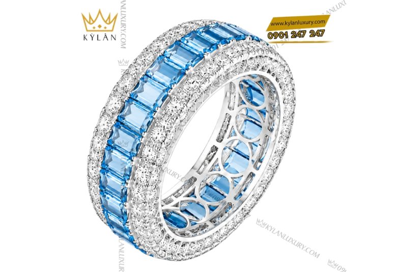 Nhẫn nữ vàng trắng Au750 đính kim cương và đá topaz