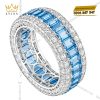 Nhẫn nữ vàng trắng Au750 đính kim cương và đá topaz